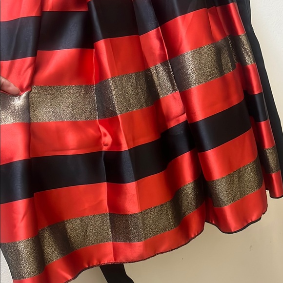 Black, Red and Glitter Gold Elegant Fit and Flare Sleeveless Pleated Dress Girl - Picture 8 of 17